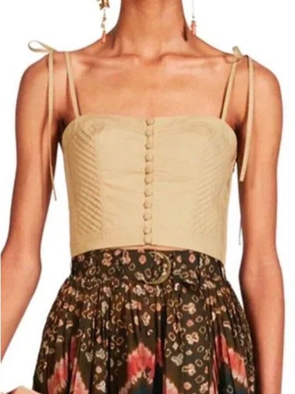 Ulla Johnson Quinn Corset Bustier Crop Top Cotton Poplin Dune Size 2